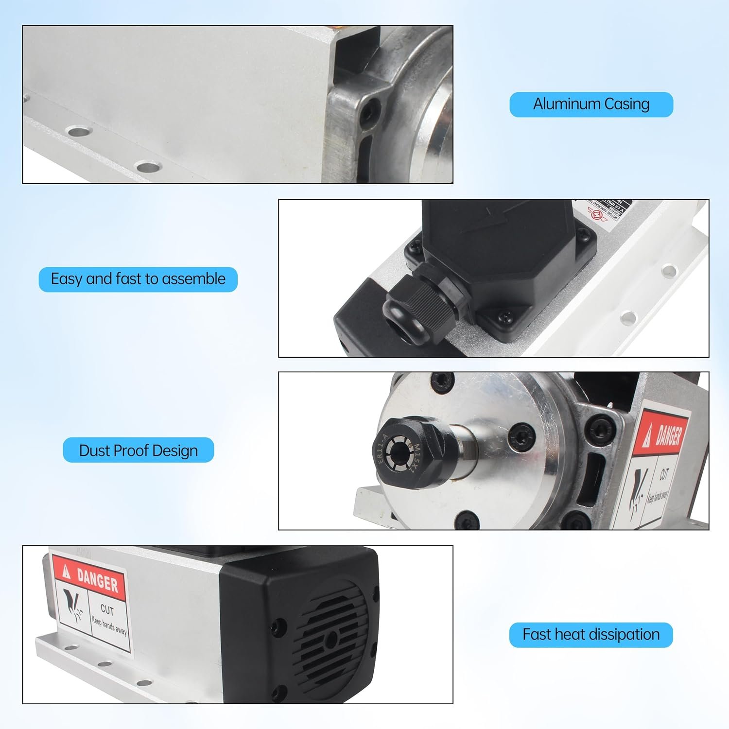 Motor husillo 2.2 kW 220 V refrigerado por aire, ER20 – versión cuadrada - Imagen 6