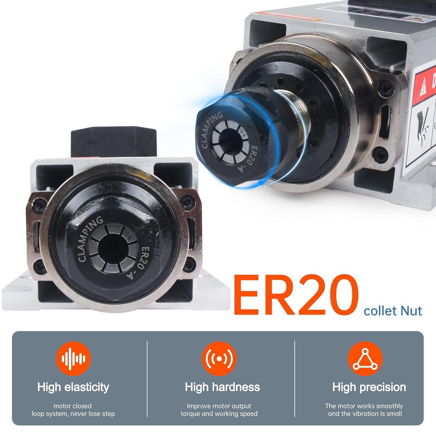 Motor husillo 2.2 kW 220 V refrigerado por aire, ER20 – versión cuadrada - Imagen 2